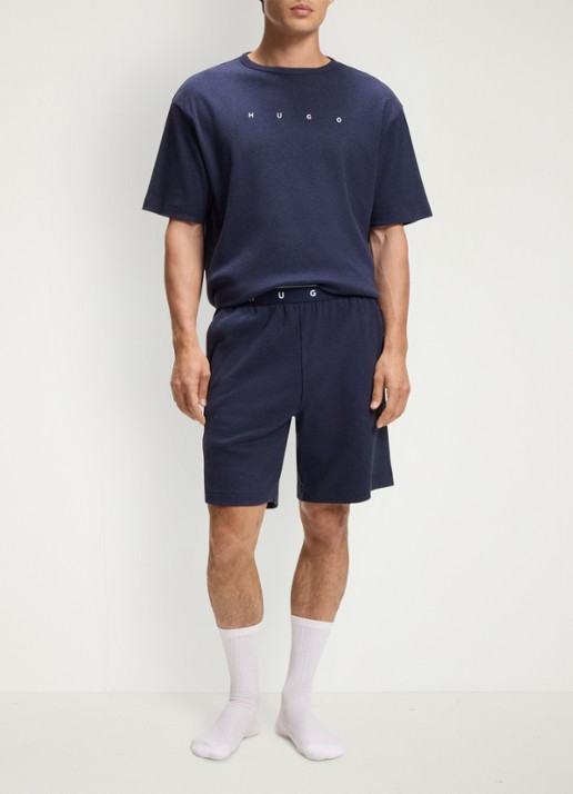 HUGO Pyjamashirt met logo - voorkant 2 donkerblauw