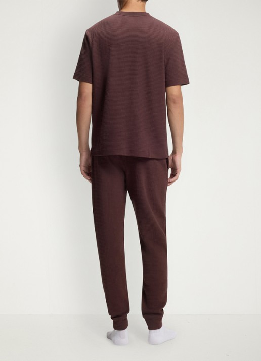 HUGO Pyjamashirt met wafelstructuur en logostiksel - achterkant 7 open brown-249 / bruin