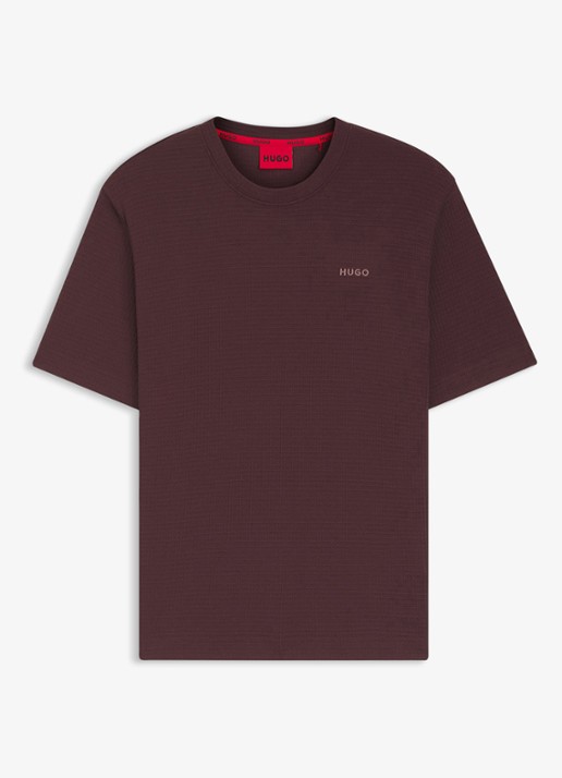HUGO Pyjamashirt met wafelstructuur en logostiksel - voorkant open brown-249 / bruin