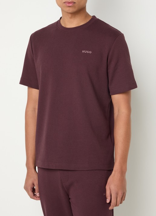HUGO Pyjamashirt met wafelstructuur en logostiksel - detail 6 open brown-249 / bruin