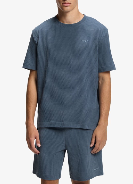 HUGO Pyjamashirt met wafelstructuur en logostiksel
