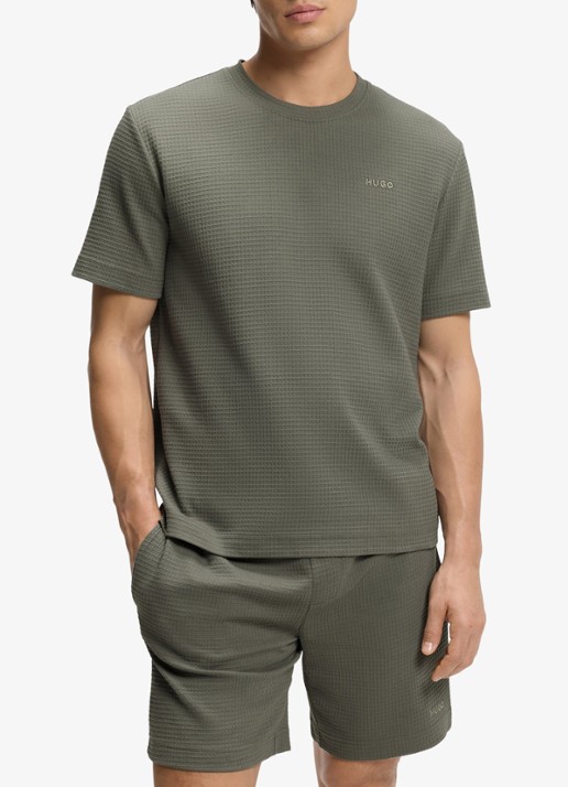 HUGO Pyjamashirt met wafelstructuur en logostiksel