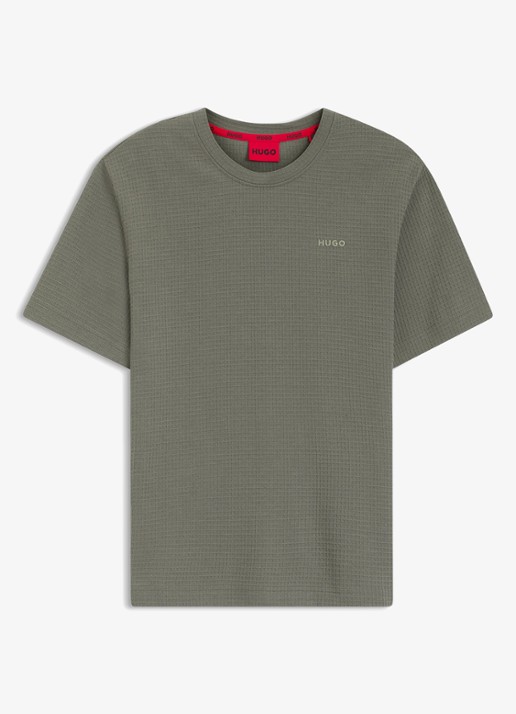 HUGO Pyjamashirt met wafelstructuur en logostiksel - voorkant dark green-306 / groen