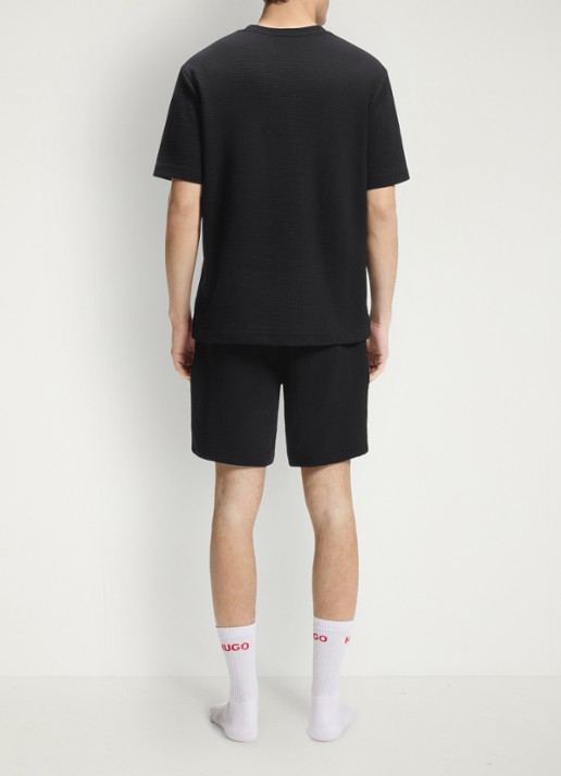 HUGO Pyjamashirt met wafelstructuur en logostiksel - achterkant 4 black-001 / zwart