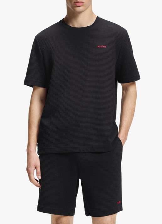 HUGO Pyjamashirt met wafelstructuur en logostiksel