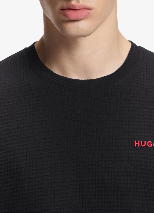 HUGO Pyjamashirt met wafelstructuur en logostiksel - detail 7 black-001 / zwart