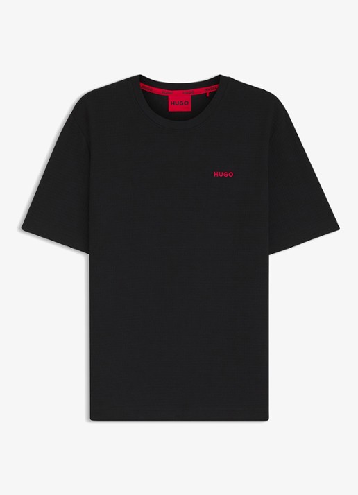 HUGO Pyjamashirt met wafelstructuur en logostiksel - voorkant black-001 / zwart