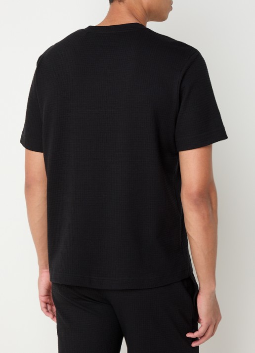 HUGO Pyjamashirt met wafelstructuur en logostiksel - achterkant 5 black-001 / zwart