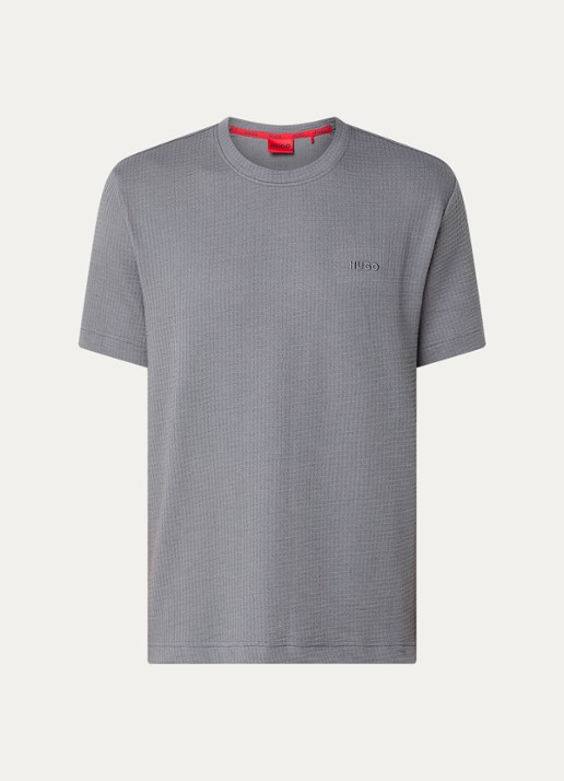 HUGO Pyjamashirt met wafelstructuur en logostiksel - voorkant open grey-086 / grijs