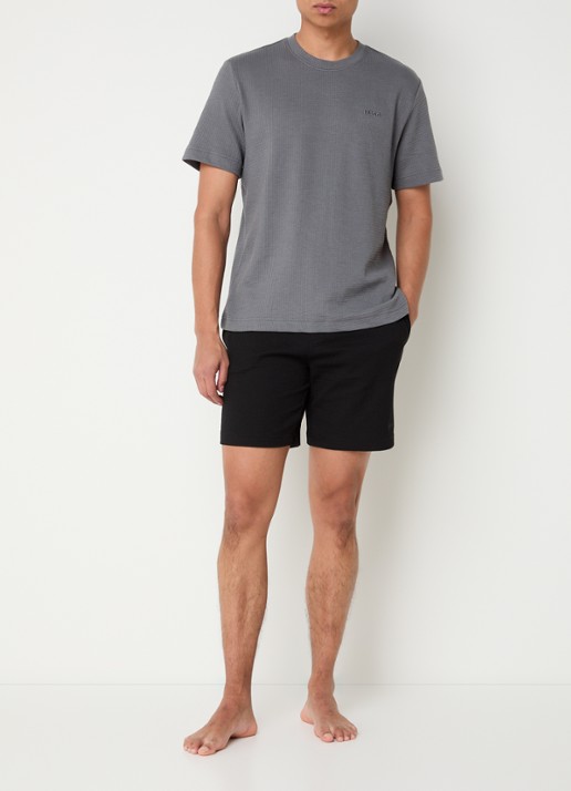 HUGO Pyjamashirt met wafelstructuur en logostiksel - voorkant 2 open grey-086 / grijs