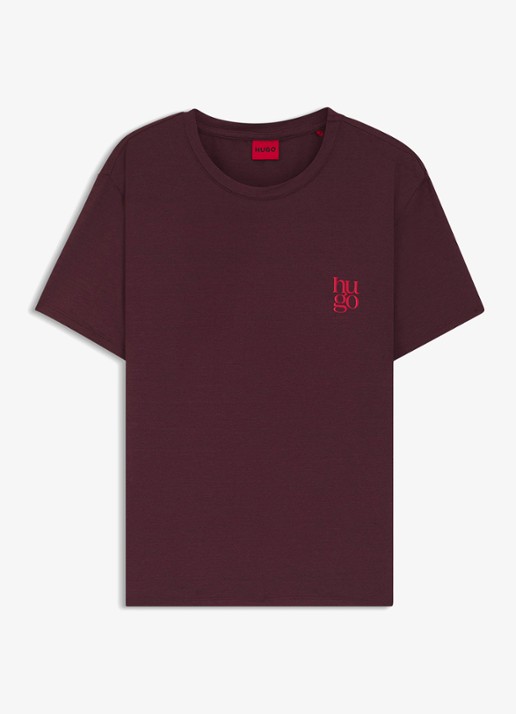 HUGO Pyjamashirt van stretchjersey met logoprint - voorkant 4 aubergine