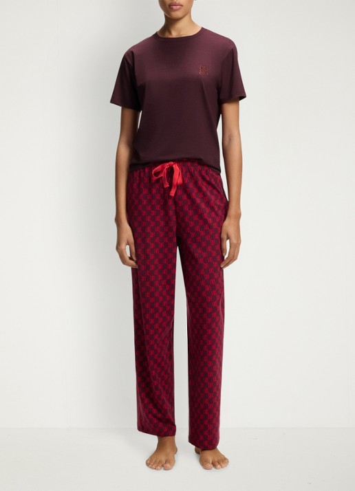 HUGO Pyjamashirt van stretchjersey met logoprint - voorkant 5 aubergine