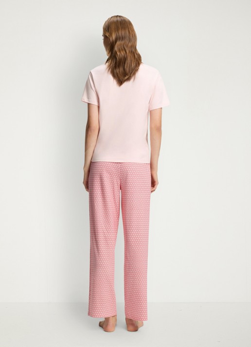 HUGO Pyjamashirt van stretchjersey met logoprint - achterkant lichtroze