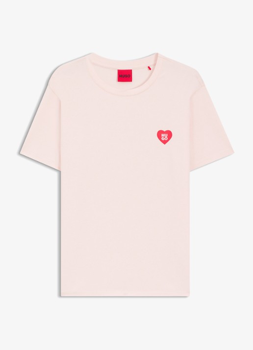 HUGO Pyjamashirt van stretchjersey met logoprint - voorkant 2 lichtroze