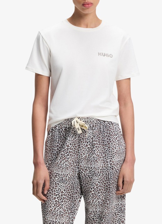 HUGO Pyjamashirt van stretchjersey met logoprint - detail 4 wit