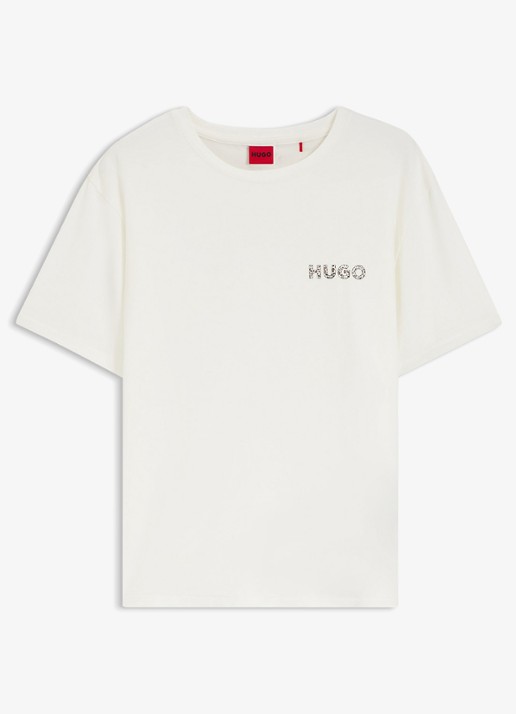 HUGO Pyjamashirt van stretchjersey met logoprint - voorkant 2 wit
