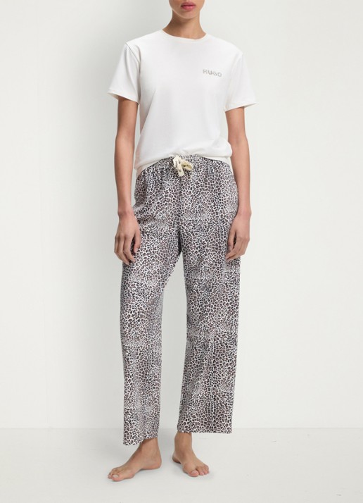 HUGO Pyjamashirt van stretchjersey met logoprint - voorkant 3 wit