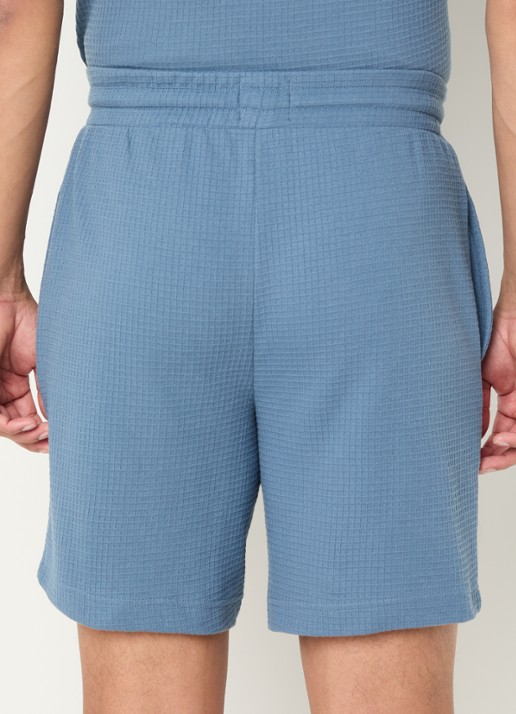 HUGO Pyjamashort met wafelstructuur en logostiksel - achterkant 5 open blue-496 / blauw