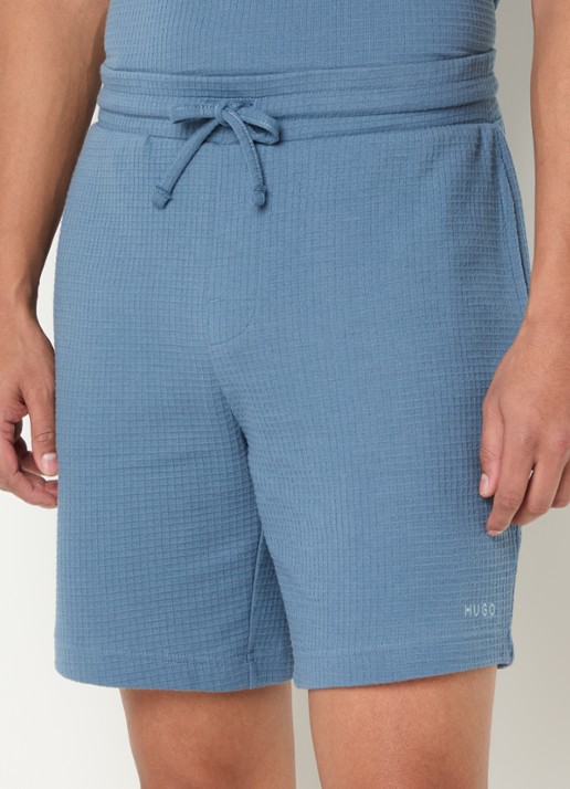 HUGO Pyjamashort met wafelstructuur en logostiksel - detail 8 open blue-496 / blauw