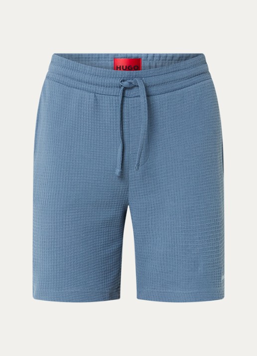 HUGO Pyjamashort met wafelstructuur en logostiksel - voorkant 3 open blue-496 / blauw