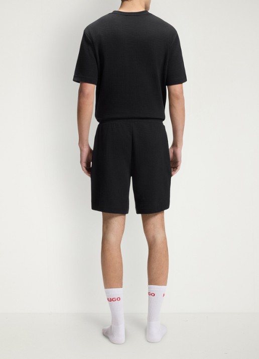 HUGO Pyjamashort met wafelstructuur en logostiksel - achterkant 4 black-001 / zwart