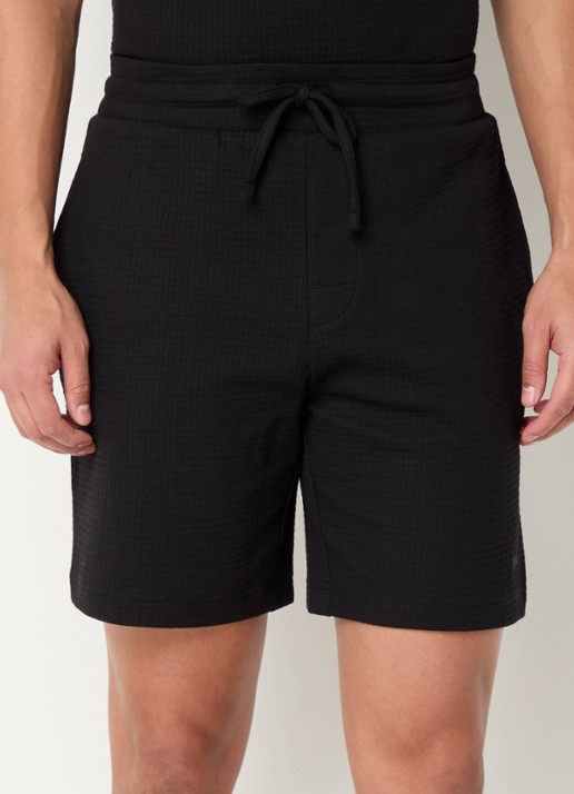 HUGO Pyjamashort met wafelstructuur en logostiksel - detail 3 black-001 / zwart