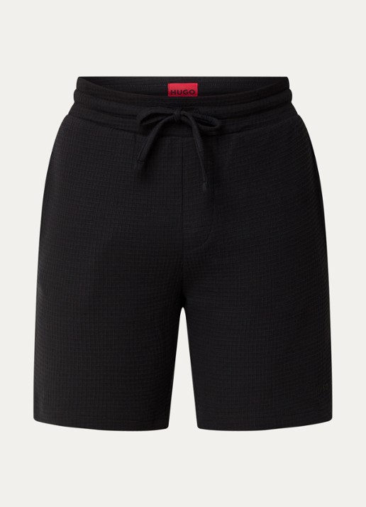 HUGO Pyjamashort met wafelstructuur en logostiksel - voorkant 8 black-001 / zwart