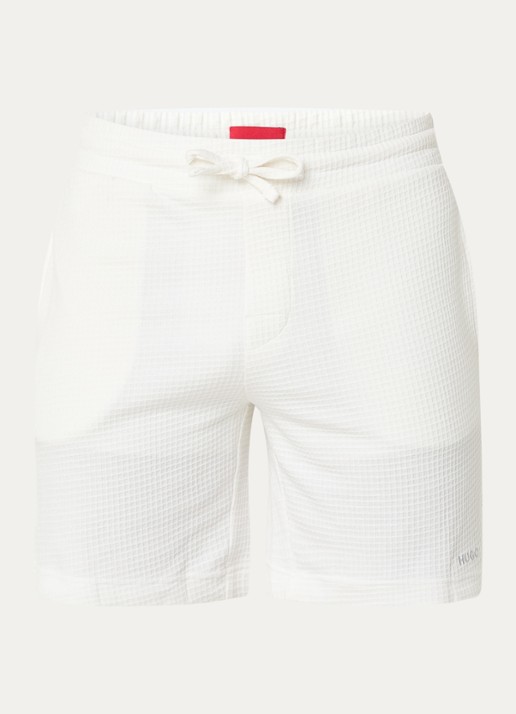 HUGO Pyjamashort met wafelstructuur en logostiksel - voorkant 4 natural-102 / wit