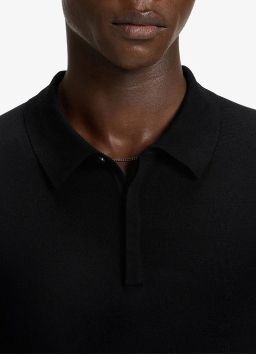 HUGO Regular fit fijngebreide polo - detail 4 zwart