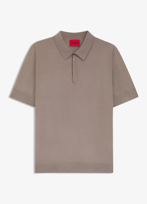 HUGO Regular fit fijngebreide polo - voorkant lichtbruin