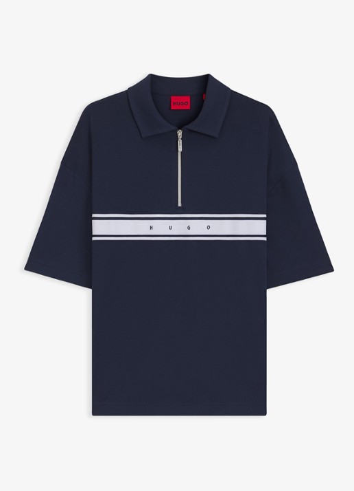 HUGO Regular fit polo met halve rits - voorkant 2 donkerblauw