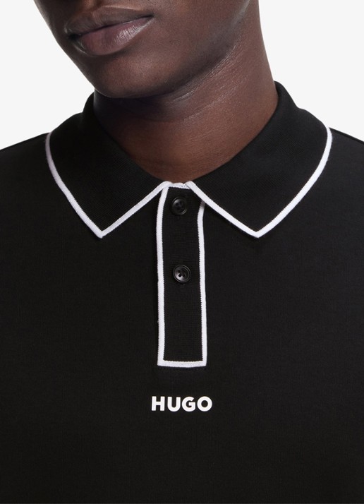 HUGO Regular fit polo met logo  - detail 3 zwart