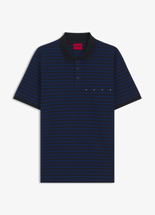 HUGO Regular fit polo met streepprint - voorkant 2 donkerblauw