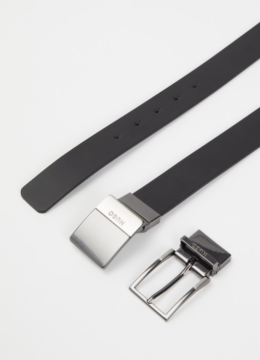 HUGO Reversible riem van leer met logo - detail 4 zwart
