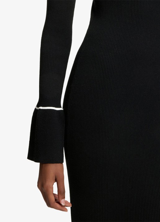 HUGO Ribgebreide midi jurk met kraag - detail 5 zwart