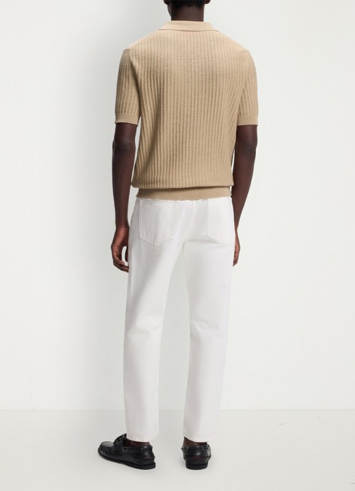 HUGO Ribgebreide polo in katoenblend - achterkant beige
