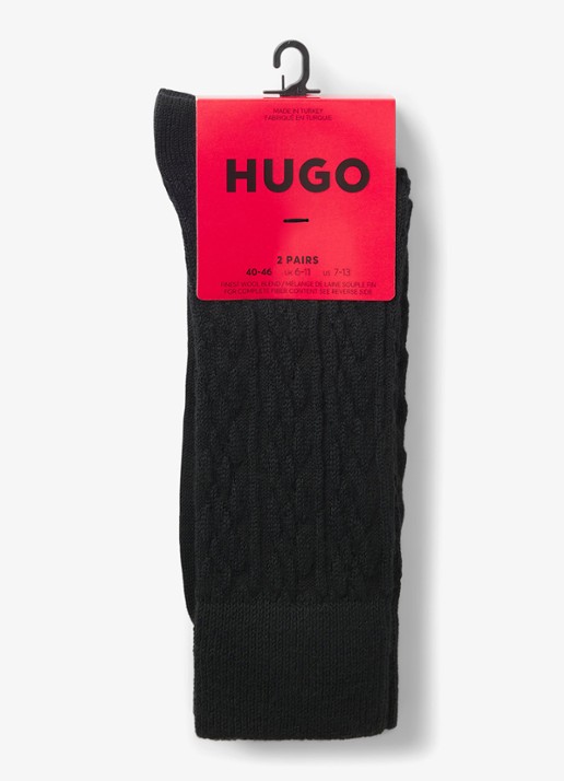 HUGO Ribgebreide sokken met logoborduring - detail 3 zwart