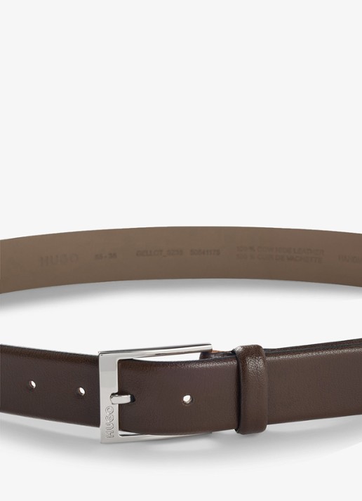 HUGO Riem van leer met logo - detail 4 bruin
