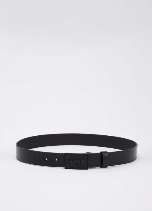 HUGO Riem van leer met logo - voorkant 6 zwart