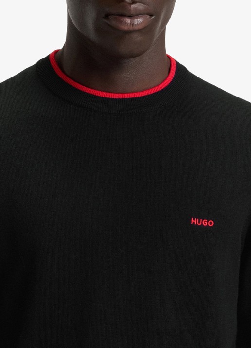 HUGO San Cudo fijngebreide pullover met logoborduring - detail 3 zwart