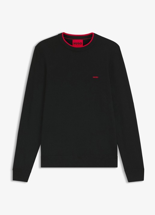 HUGO San Cudo fijngebreide pullover met logoborduring - voorkant 4 zwart