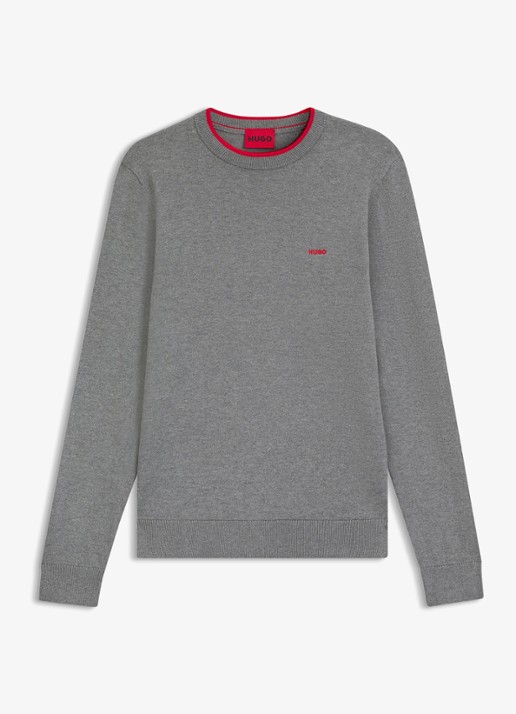 HUGO San Cudo fijngebreide pullover met logoborduring - voorkant 3 grijs