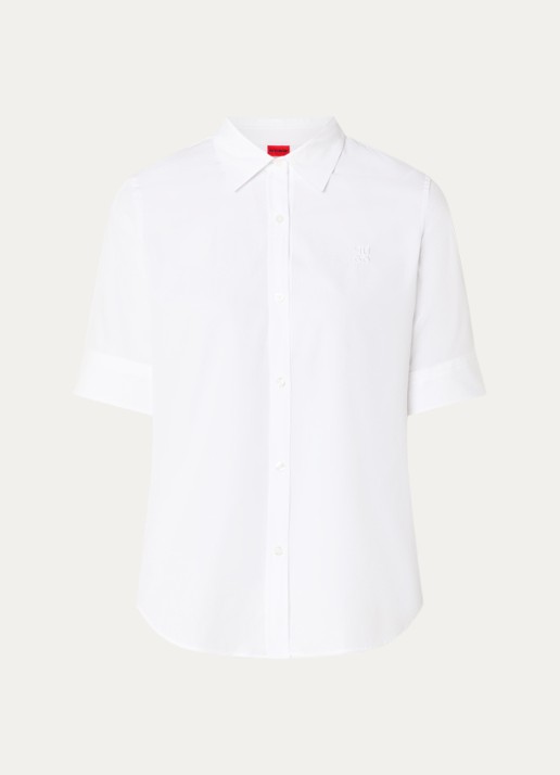 HUGO Sarepla blouse met logoborduring - voorkant 3 white-100 / wit