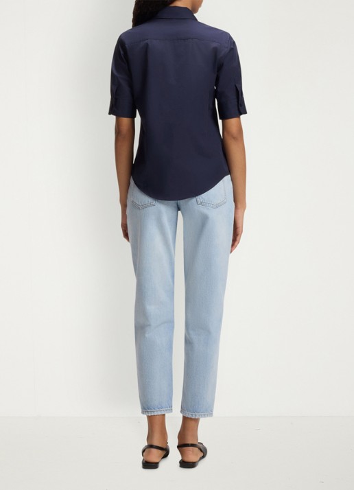 HUGO Sarepla blouse met logoborduring - achterkant 3 navy-418 / blauw