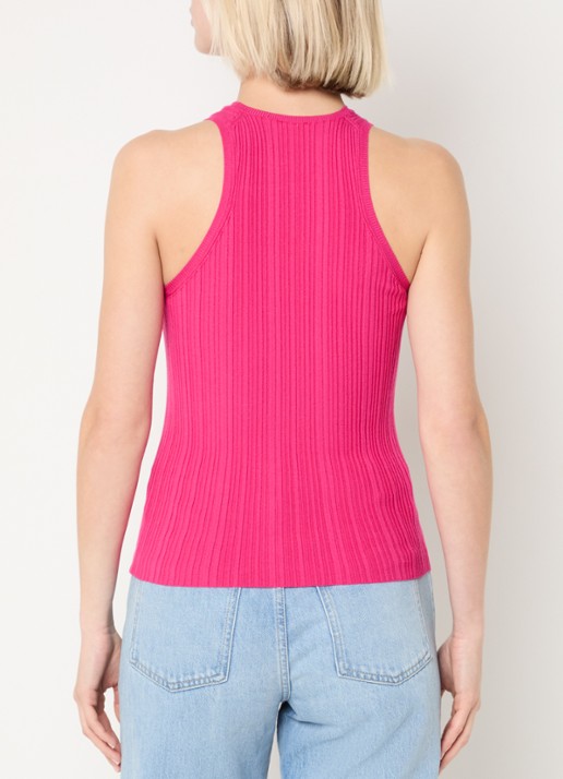 HUGO Sarepla  ribgebreide top met logoborduring  - achterkant 4 bright pink-675 / roze