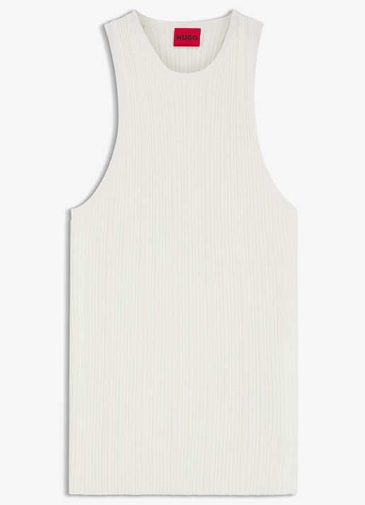 HUGO Sarepla  ribgebreide top met logoborduring  - voorkant open white-115 / wit