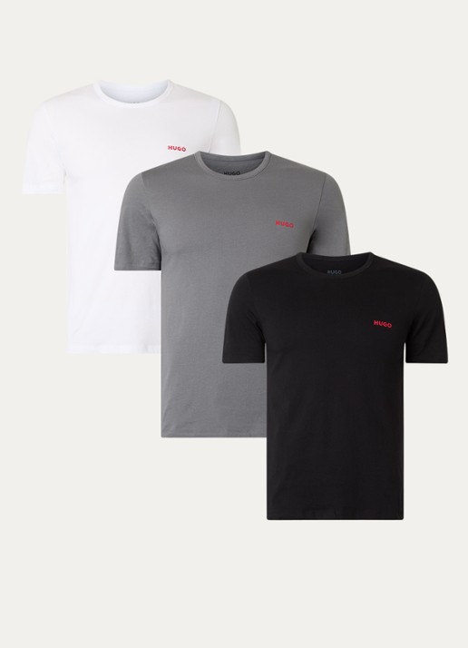 HUGO Set van drie katoenen T-shirts in meerdere kleuren met logoprint - voorkant 3 open miscellaneous-983 / wit