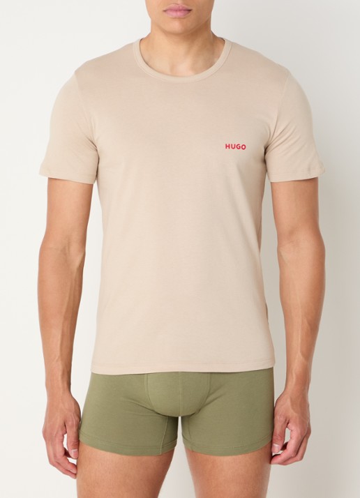HUGO Set van drie katoenen T-shirts in meerdere kleuren met logoprint - detail 3 open miscellaneous-964 / beige