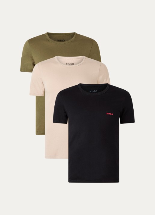 HUGO Set van drie katoenen T-shirts in meerdere kleuren met logoprint - voorkant open miscellaneous-964 / beige