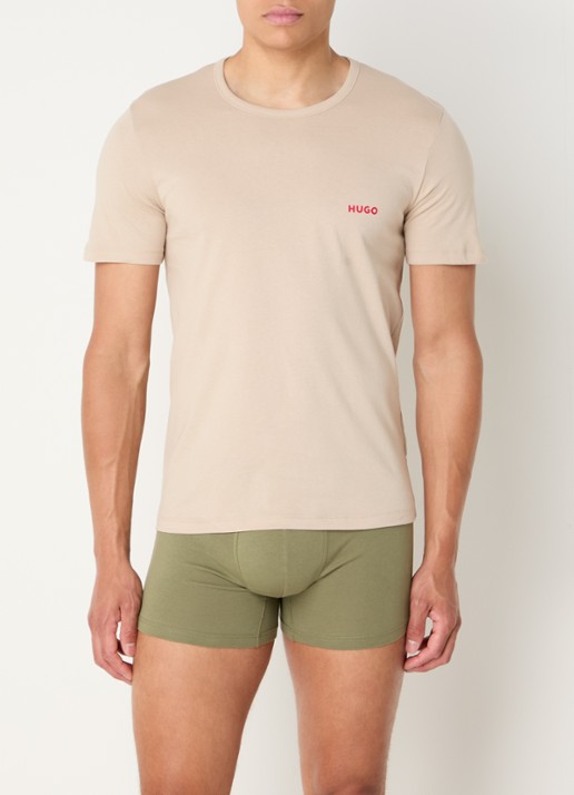 HUGO Set van drie katoenen T-shirts in meerdere kleuren met logoprint - voorkant 2 open miscellaneous-964 / beige